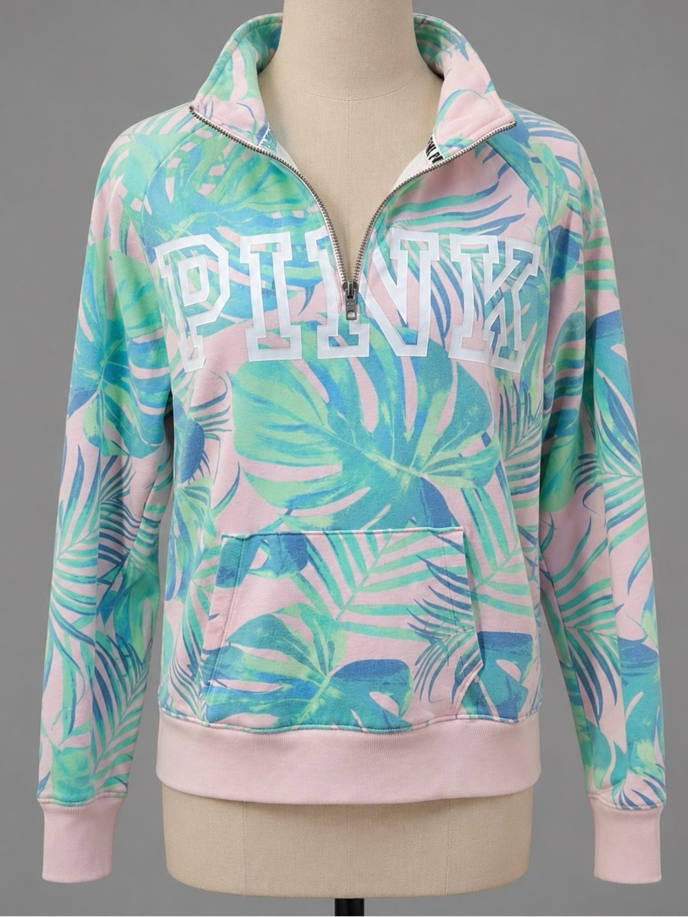 Victoria's Secret PINK Tropical Palm Tree Leaves Quarter Zip Sweatshirt